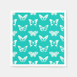 Butterfly sketch, turquoise and white napkin