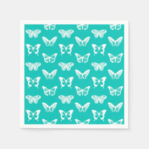 Butterfly sketch, turquoise and white napkin