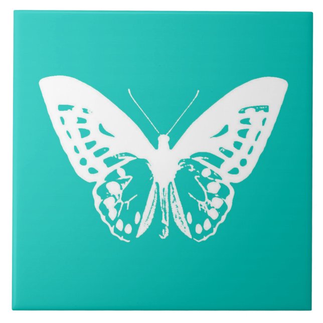 Butterfly sketch, turquoise and white tile (Front)