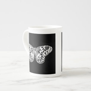 Butterfly sketch, white and black bone china mug