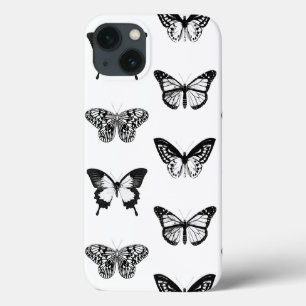 Butterfly sketch, white and black iPhone 13 case