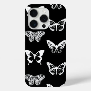 Butterfly sketch, white and black iPhone 15 pro case