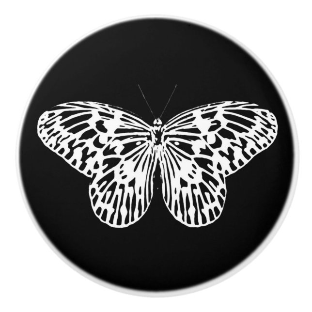Butterfly sketch, white and black ceramic knob (Front)