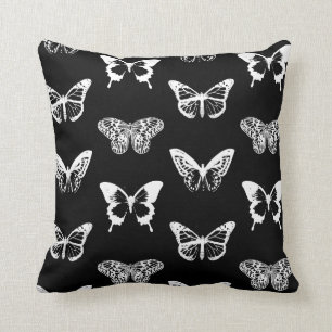 Butterfly sketch, white and black cushion