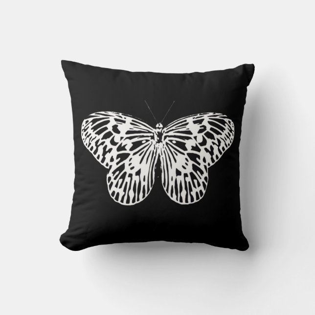 Butterfly sketch, white and black cushion (Front)