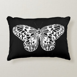 Butterfly sketch, white and black decorative cushion