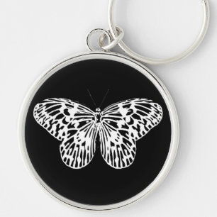 Butterfly sketch, white and black key ring