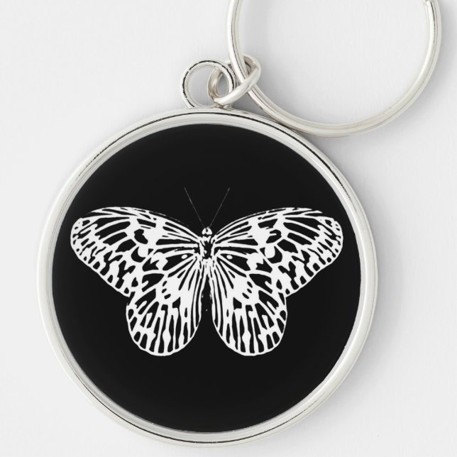 Butterfly sketch, white and black key ring (Front)