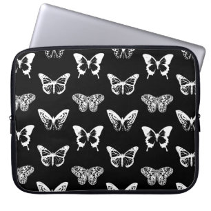 Butterfly sketch, white and black laptop sleeve