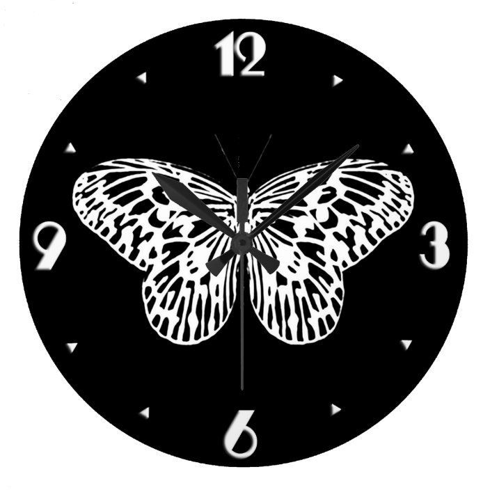 Butterfly sketch, white and black large clock | Zazzle.co.uk