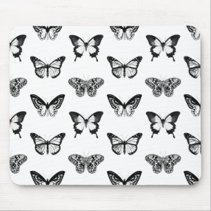 Butterfly sketch, white and black mouse mat