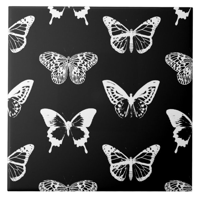 Butterfly sketch, white and black tile (Front)