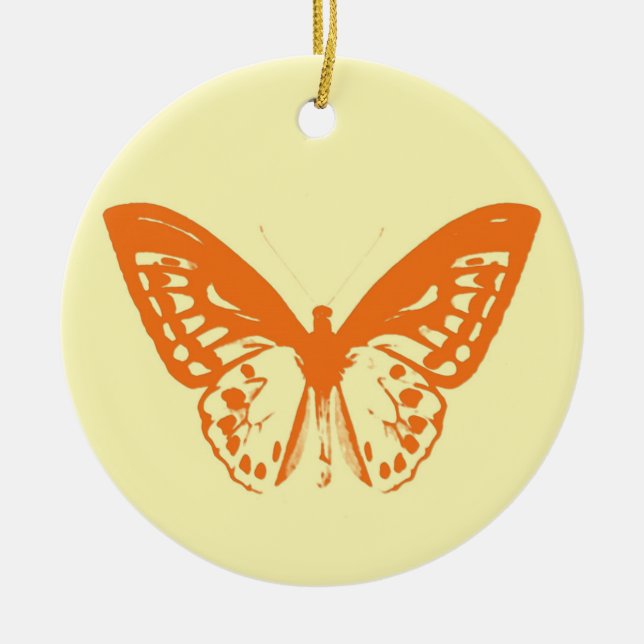 Butterfly sketch, yellow and orange ceramic tree decoration (Front)