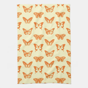 Butterfly sketch, yellow and orange tea towel