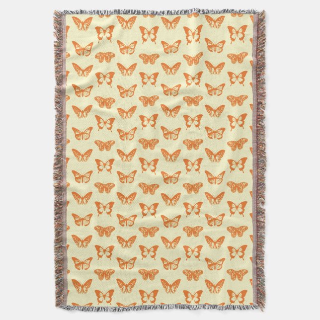 Butterfly sketch, yellow and orange throw blanket (Front Vertical)