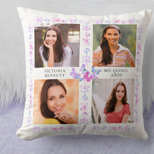 Butterfly Skies Pink Butterflies 4 Photo Collage Cushion