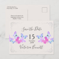 Butterfly Skies Pink Silver Confetti Save the Date