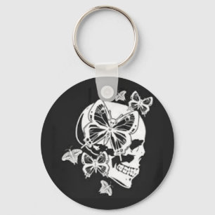 Butterfly & Skull Button Keychain