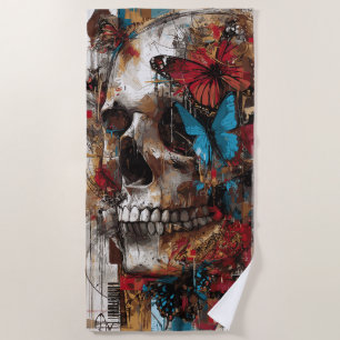 Butterfly Skull Collage Artwork Beach Towel