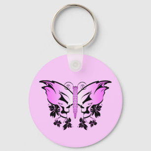 Butterfly Skull Pink Key Ring
