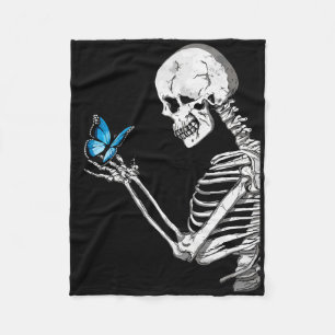 Butterfly Skull Skeleton Retro Halloween  Fleece Blanket