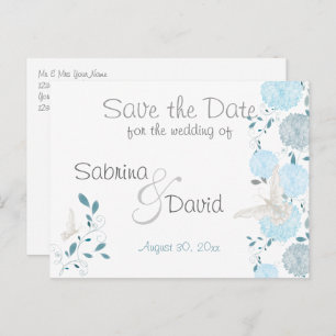 Butterfly Sky Blue Chrysanthemum Save the Date Announcement Postcard