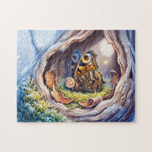 Butterfly Sleeping in Tree Hollow During Winter Do Jigsaw Puzzle