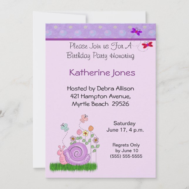 Butterfly & Snail  Birthday Invitation (Front)