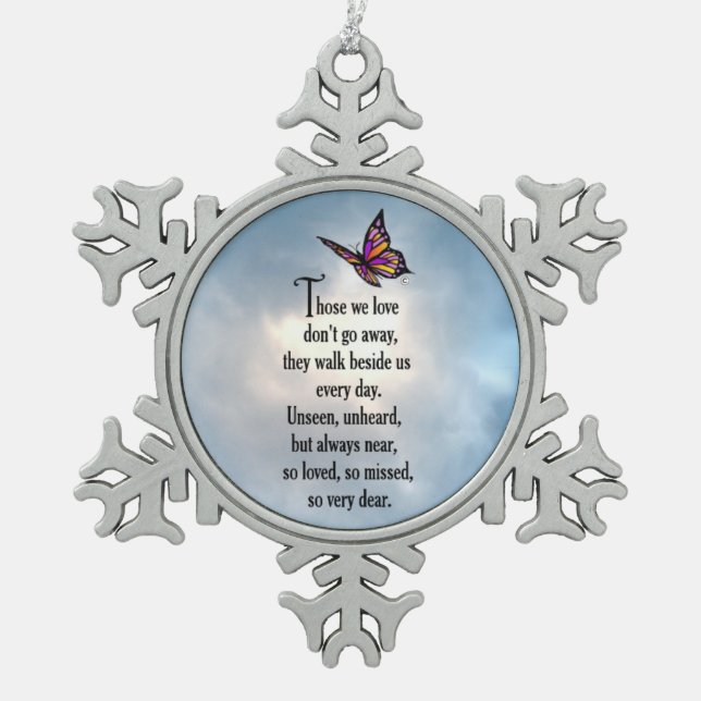 Butterfly "So Loved" Snowflake Pewter Christmas Ornament (Front)