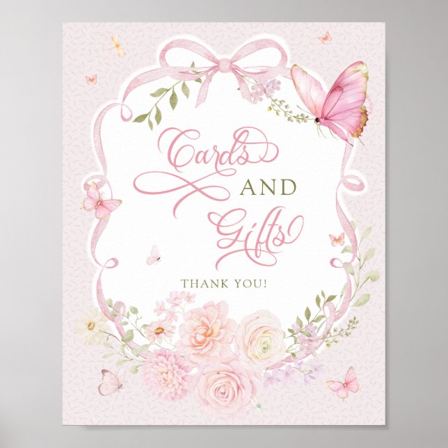 Butterfly Soft Pink Floral Cards and Gifts Poster (Front)