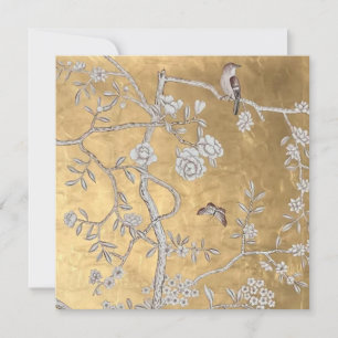 Butterfly & Sparrow Golden Oriental Garden Scene Invitation