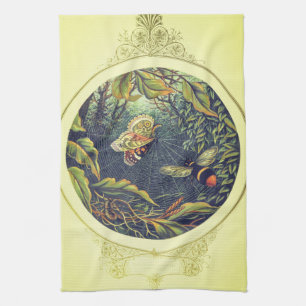 Butterfly spiderweb bee vintage garden  victorian  tea towel