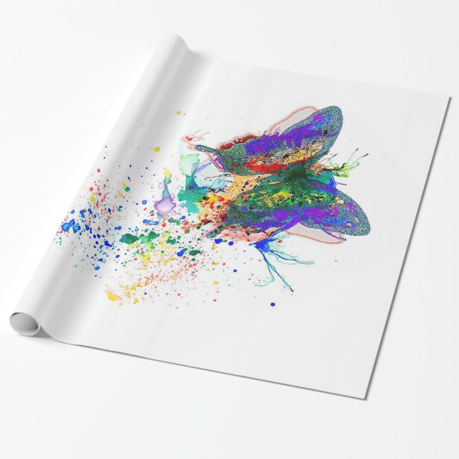Butterfly splatter wrapping paper (Unrolled)