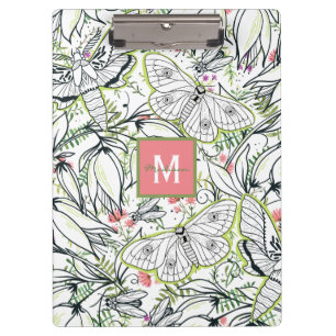 Butterfly Spring Floral Monogram School Clipboard