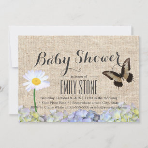 Butterfly & Spring Flowers Burlap Baby Shower Invitation