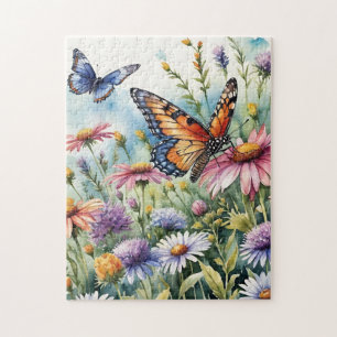 Butterfly Spring Meadow Wildflowers Watercolor Jigsaw Puzzle