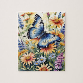 Butterfly Spring Meadow Wildflowers Watercolor Jigsaw Puzzle