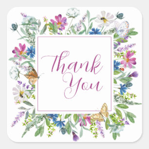 Butterfly Spring Wildflower Baby Shower Sign Square Sticker
