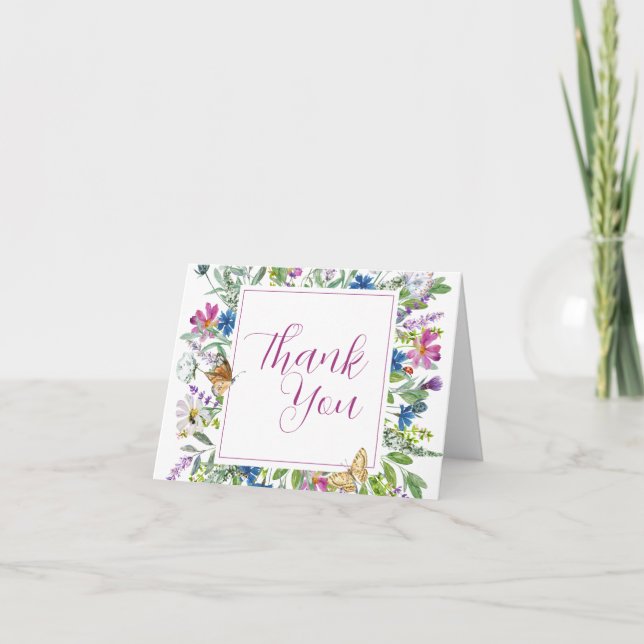 Butterfly Spring Wildflower Baby Shower Sign Thank You Card (Front)
