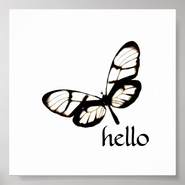 butterfly square poster  hello in black and white (Front)