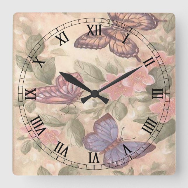 Butterfly Square Roman Numerals Clock (Front)