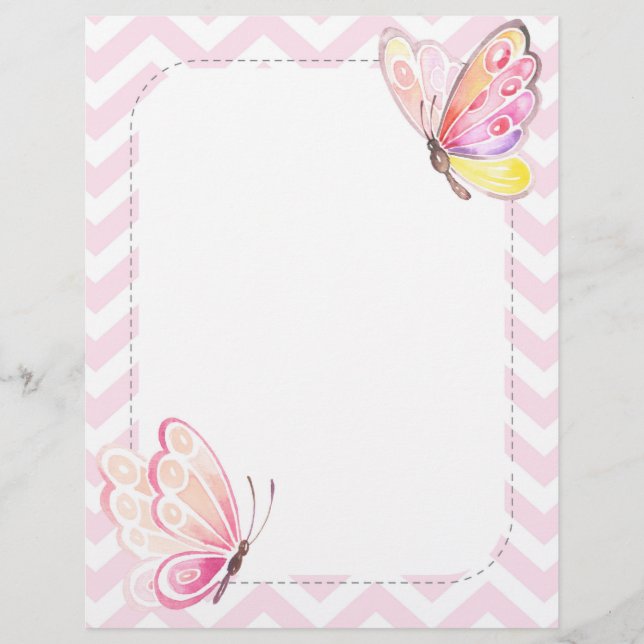 Butterfly Stationery Pink Letter Paper Custom Letterhead (Front)