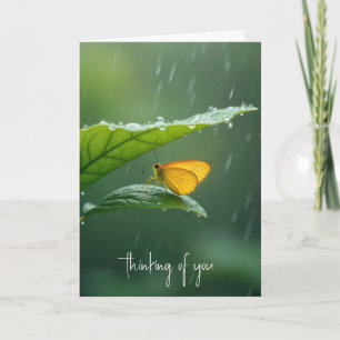 Butterfly Staying Dry Under a Leaf Card