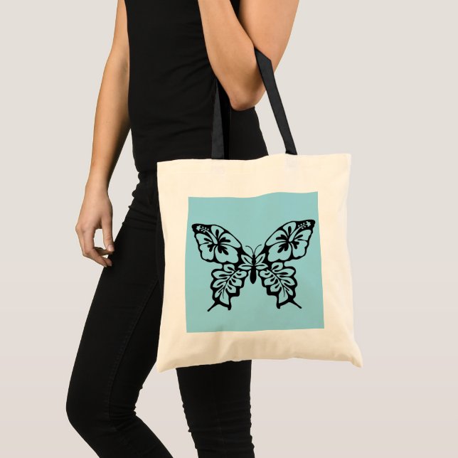 Butterfly Stencil on Blue Tote Bag (Front (Product))