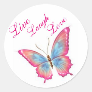 Butterfly Sticker/Pink "Live Laugh Love" Classic Round Sticker