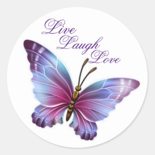 Butterfly Sticker/Purple "Live Laugh Love" Classic Round Sticker