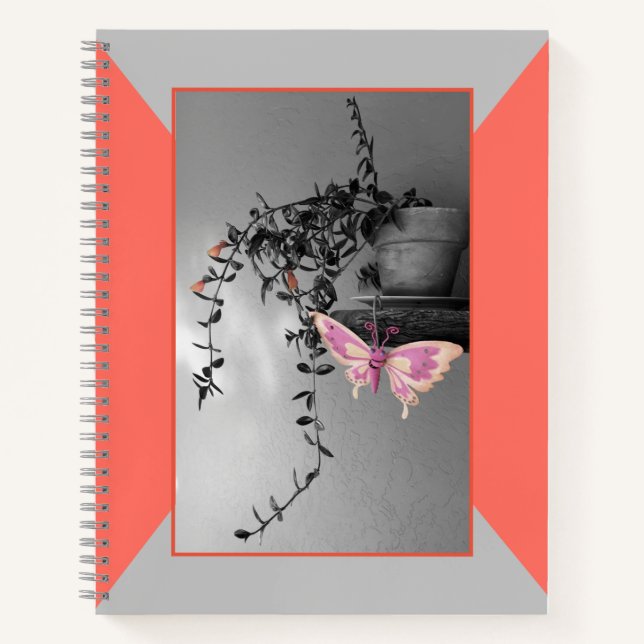 Butterfly Still Life Pink Peach Monochrome Photo Notebook (Front)