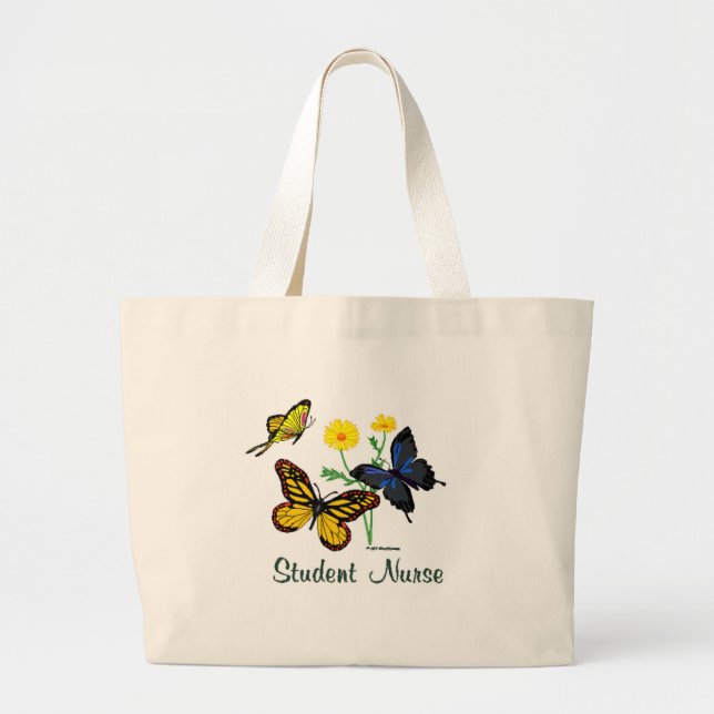 Butterfly Student Nurse Large Tote Bag (Front)