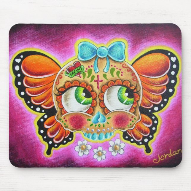 Butterfly sugar skull mouse mat (Front)