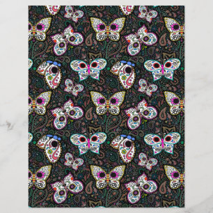 butterfly sugar skull scrapbook paper 8.5 x 11